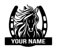 Personalized Custom Metal Horse Ranch Sign, Outdoor Farmhouse Family Name Sign, Monogram Decor (Horses-B)