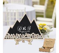 Personalized Custom Mountain Wedding Guest Book Alternative with 30-100pcs Wooden Hearts,Wood Wedding Guestbook Sign, Anniversary Wedding Sign in Book for Ceremony and Reception