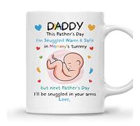 Personalized Custom Mug (Blue Quote) Daddy, This Father's Day I'm Snuggled Warm and Safe In Mommy's Tummy. But next Father's Day, I'll be Snuggled in your arms. LOVE, THE BUMP Custom Gift for N