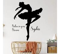 Personalized Custom Name Ballerina Wall Sticker Dance School Girl Pursuit of Dreams Bedroom Room Doorway Decor Vinyl Decal Gift 42X52CM