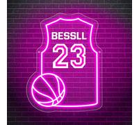 Personalized Custom Name Basketball Jersey Neon Sign Wall Decor, Neon Light Wall Sign with Led Night Light for Bedroom, Sport Christmas Birthday Kids Boys Gift