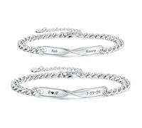 Personalized Custom Name Matching Forever Bracelets for Couples, Couple Permanent Bracelets for Him and Her Long Distance Couples, Customizable Engraving Date Name Bracelet for Valentines Day Gifts