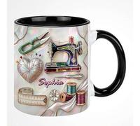Personalized Custom Name Sewing Mug for Her, Handmade Crochet Coffee Mug, Vintage Quilting Ceramic Cup, Mother's Day Creative Gifts for Mom Grandma, Sewing Lovers Appreciation Gifts for Women
