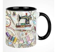 Personalized Custom Name Sewing Mug for Her, Handmade Crochet Coffee Mug, Vintage Quilting Ceramic Cup, Mother's Day Creative Gifts for Mom Grandma, Sewing Lovers Appreciation Gifts for Women