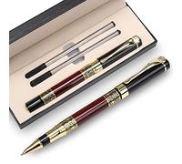 Personalized Custom Pens Free Engraving Pens Roller Ballpen, Ballpoint Pen, Medium Refill Pen Black Ink, Pen Gift Set, Custom Gifts for Men, Women, Classy Gift Box (Red)
