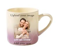 Personalized Custom Photo and Text Mug, A Great Customised Gift for Men, Women, Birthdays, Anniversaries, Valentine's Day, 380ml (Purple)
