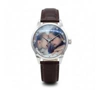 Personalized Custom Photo Watch, Square-Shaped Hour Markers, Bamboo-Patterned Leather Strap. for Your Boyfriend or Girlfriend，Men's Custom-Made Watches (38mm Brown Color Drawing)