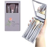 Personalized Custom Printed 5-Piece Makeup Brush Set with Mirror & Storage Box Premium Synthetic Bristles & Travel-Friendly Gift for Womens Girls
