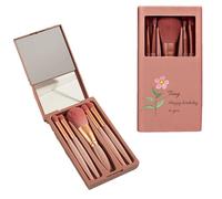 Personalized Custom Printed 5-Piece Makeup Brush Set with Mirror & Storage Box Premium Synthetic Bristles & Travel-Friendly Gift for Womens Girls