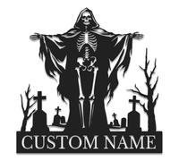 Personalized Custom Skull Metal Sign, Custom Name Gothic Wall Art, Skull Lover Gift, Edgy Home Decor, Man Cave Metal Decor (Style-11)