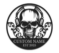 Personalized Custom Skull Metal Sign, Custom Name Gothic Wall Art, Skull Lover Gift, Edgy Home Decor, Man Cave Metal Decor (Style-2)