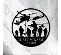 Personalized Custom Soldiers Silhouette Name Metal Sign, Custom Soldiers Metal Wall Art, Army Art Gift (Soldiers C)