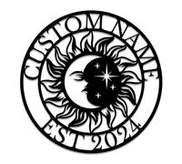 Personalized Custom Sun and Moon Metal Art Wall Decor,Black Home Outdoor Metal Decor Plaques (Sun & Moon A)