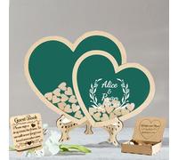Personalized Custom Text Heart Wedding Guest Book Alternative with 30-100pcs Wooden Hearts,Wood Wedding Guestbook Sign, Anniversary Wedding Sign in Book for Ceremony and Reception (Double Love -2)