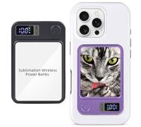 Personalized Custom Thermal Transfer Magnetic Power Bank, Thermal Sublimation Wireless Bank, Portable Power Bank 5000 MAh with LED Display, Compatible Smartphones Tablets (Black)