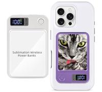 Personalized Custom Thermal Transfer Magnetic Power Bank, Thermal Sublimation Wireless Bank, Portable Power Bank 5000 MAh with LED Display, Compatible Smartphones Tablets (White)