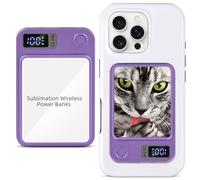 Personalized Custom Thermal Transfer Magnetic Power Bank, Thermal Sublimation Wireless Bank, Portable Power Bank 5000 MAh with LED Display, Compatible Smartphones Tablets (Purple)