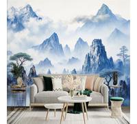 Personalized Custom Wall Sticker Murals, Misty Mountains Castle Lake Landscape Self-Adhesive Wall Fabric(NO PVC) Removable Large Photo Wallpaper for Living Room Bedroom Office