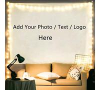 Personalized Custom Wall Tapestry with Star String Light - Customized Your Own Photo/Design/Artwork/Text Hanging Tapestry Decor DIY for Wedding Anniversary Reunion Holiday Birthday Gift (100x70cm)