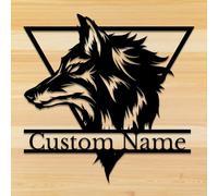 Personalized Custom Wolf Metal Sign,Personalized Moon Wolf Metal Wall Art,Birthday Gift for Men (Wolf B)
