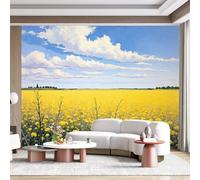 Personalized Customization Wall Mural Blooming Yellow Flower Field Sunny Day Landscape Painting SelfAdhesive Wall Fabric Removable for Home Office Decor