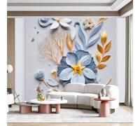 Personalized Customization Wall Mural Blue Floral Botanical Artistic Paper Quilling Gold Twig SelfAdhesive Wall Fabric Removable for Home Office Decor