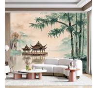 Personalized Customization Wall Mural Chinese Pavilion Bamboo Lake Serene Mist Landscape Traditional Watercolor SelfAdhesive Wall Fabric Removable for Home Office Decor