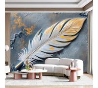 Personalized Customization Wall Mural Elegant Feather Abstract Gold Textured Modern Luxury Art SelfAdhesive Wall Fabric Removable for Home Office Decor