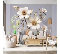 Personalized Customization Wall Mural Gold Leaf White Flower Floral Branches Elegant Botanical Luxury Design SelfAdhesive Wall Fabric Removable for Home Office Decor
