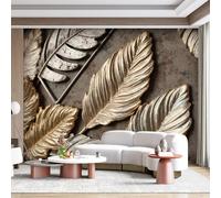 Personalized Customization Wall Mural Gold Silver Feathers Luxury Textured Botanical Leaf Floral Elegant Abstract Metallic SelfAdhesive Wall Fabric Removable for Home Office Decor