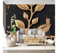 Personalized Customization Wall Mural Golden Leaf Branch Textured Black Background Botanical Elegant Luxury SelfAdhesive Wall Fabric Removable for Home Office Decor