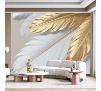 Personalized Customization Wall Mural Golden White Feathers Luxury Elegant Abstract Modern Art SelfAdhesive Wall Fabric Removable for Home Office Decor