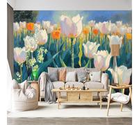 Personalized Customization Wall Mural Impressionist Tulip Field Spring Blossom Garden Painting Floral Landscape Artwork SelfAdhesive Wall Fabric Removable for Home Office Decor