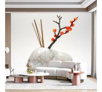 Personalized Customization Wall Mural Orange Berry Branch Abstract Stone Art Nature Elements Home Office Decor SelfAdhesive Wall Fabric Removable for Home Office Decor