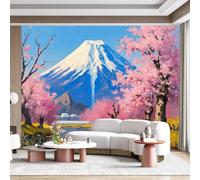 Personalized Customization Wall Mural Self-Adhesive Removable Fabric Mount Fuji Cherry Blossom Spring Lake Scenic Painting Large Wall Sticker Decor for Living Room