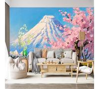 Personalized Customization Wall Mural SelfAdhesive Removable Fabric Mount Fuji Cherry Blossoms Spring Nature Landscape Painting Large Wall Sticker Decor for Living Room