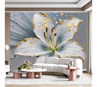 Personalized Customization Wall Mural White Lily Gold Leaf Luxury Floral Abstract Texture Textured Elegant Botanical Flower Art SelfAdhesive Wall Fabric Removable for Home Office Decor