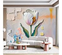 Personalized Customization Wall Mural White Tulip Floral Texture Impressionistic Art SelfAdhesive Wall Fabric Removable for Home Office Decor