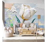 Personalized Customization Wall Mural White Tulip Impressionist Textured 3D Floral Art Oil Painting Style SelfAdhesive Wall Fabric Removable for Home Office Decor