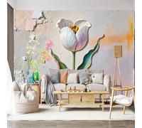 Personalized Customization Wall Mural White Tulip Textured Botanical Floral Artwork Impasto Style SelfAdhesive Wall Fabric Removable for Home Office Decor
