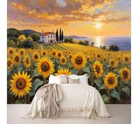 Personalized Customization Wall Murals Mediterranean Coastal Sunset Landscape Sunflower Field Terracotta Villa Italian Cypress Removable Wallpaper Self-Adhesive Photo Bedroom Living Room