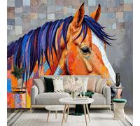 Personalized Customization Wall Sticker Mural，Abstract Horse Portrait Colorful Animal Artwork，Removable SelfAdhesive Wall Fabric Large Photo Wallpaper for Living Room Bedroom