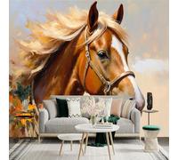 Personalized Customization Wall Sticker Mural，Golden Horse Mane Flowing Wind Orange Flowers，Removable SelfAdhesive Wall Fabric Large Photo Wallpaper for Living Room Bedroom