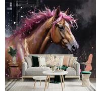 Personalized Customization Wall Sticker Mural，Majestic Horse Pink Mane Splash Paint Art，Removable SelfAdhesive Wall Fabric Large Photo Wallpaper for Living Room Bedroom