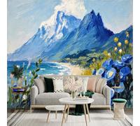 Personalized Customization Wall Sticker Mural，Ocean Beach Waves Mountain Landscape Oil Painting，Removable SelfAdhesive Wall Fabric Large Photo Wallpaper for Living Room Bedroom