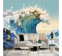 Personalized Customization Wall Sticker Mural，Ocean Wave Crashing Beach，Removable SelfAdhesive Wall Fabric Large Photo Wallpaper for Living Room Bedroom