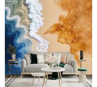 Personalized Customization Wall Sticker Mural，Ocean Waves Beach Sand Swirl Abstract Art，Removable SelfAdhesive Wall Fabric Large Photo Wallpaper for Living Room Bedroom