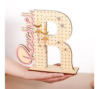 Personalized Customized Letter Earring Holder Wooden Earring Stand Solid Wood Earring Holder Gifts for Women Girls Girlfriend Mom (B(aside）)