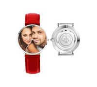 Personalized Customized Photo Watch for Men Women Custom Picture Watch Unique Gift for Valentine's Day, Anniversary (36mm dial-red-Leather Strap)