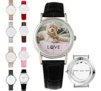 Personalized Customized Photo Watch, Personalised Text Gifts, Quartz Movement, Custom Picture Watch Unique Gift for Valentine's Day, Anniversary (Black, Leather)